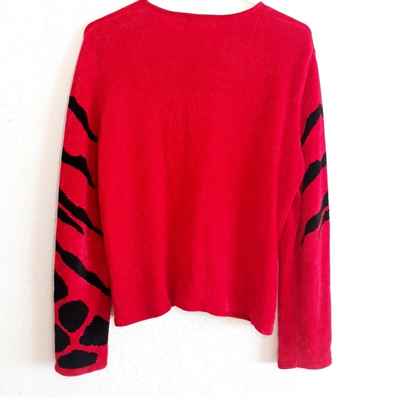 Vintage Red and Black Animal Print Cardigan - Size XL Full Zip Sweater - Picture 2 of 7